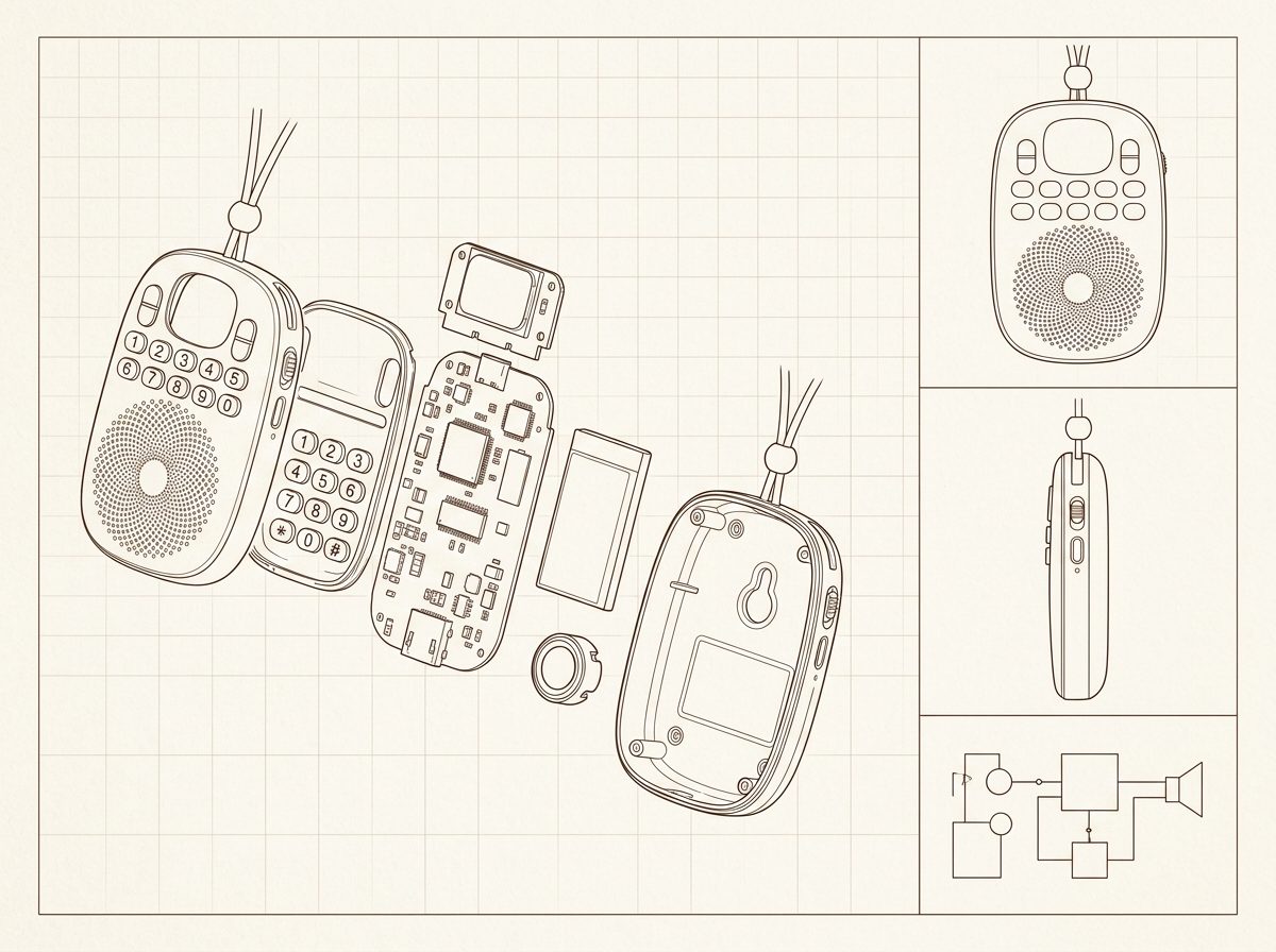 Technical drawings and electronic schematic of an audio player