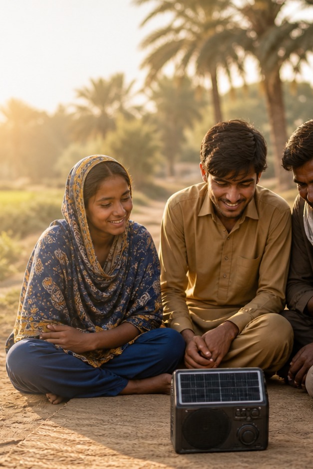 A family in Pakistan listening to Scripture together on a Galet audio player