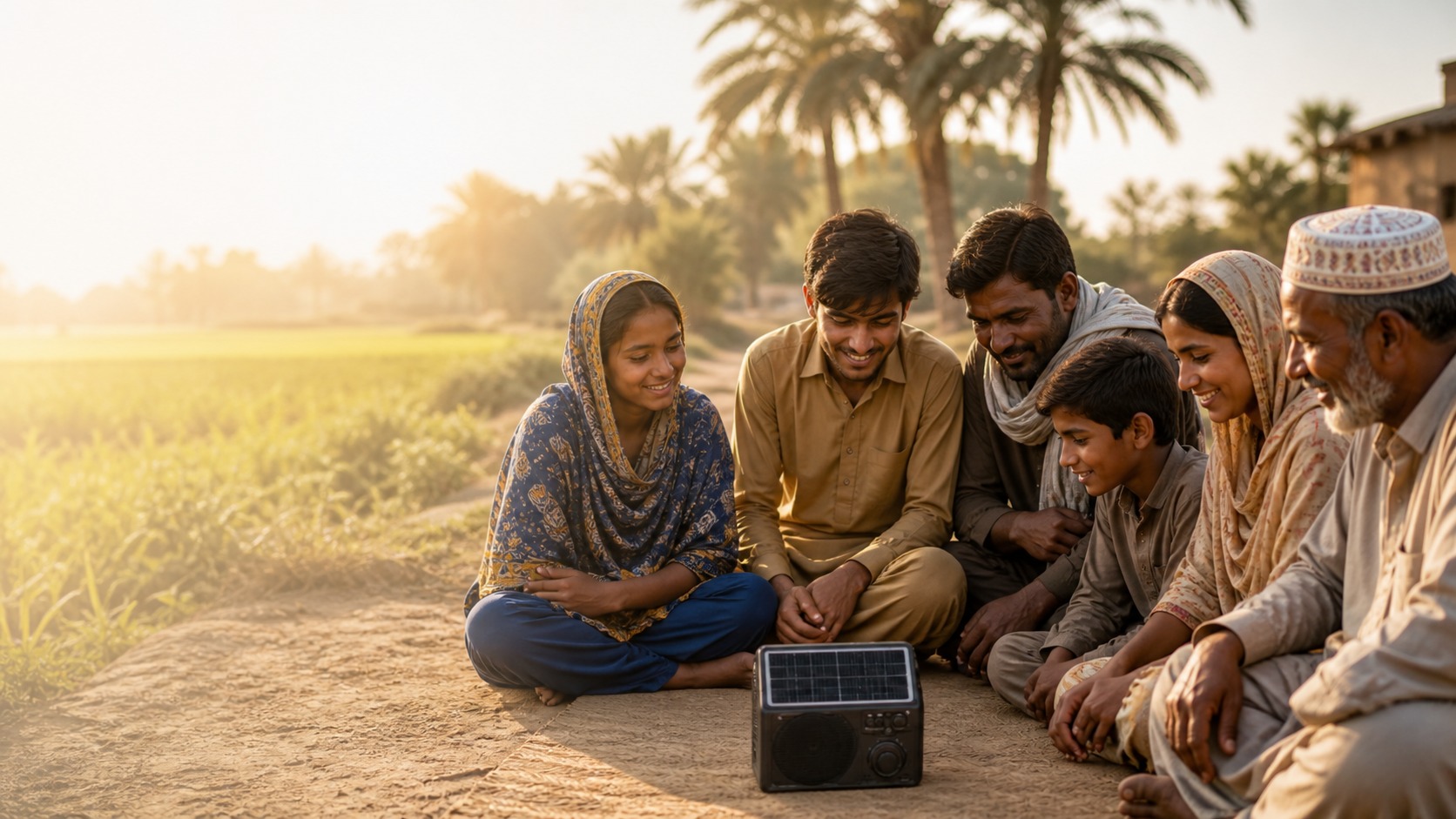 A family in Pakistan listening to Scripture together on a Galet audio player